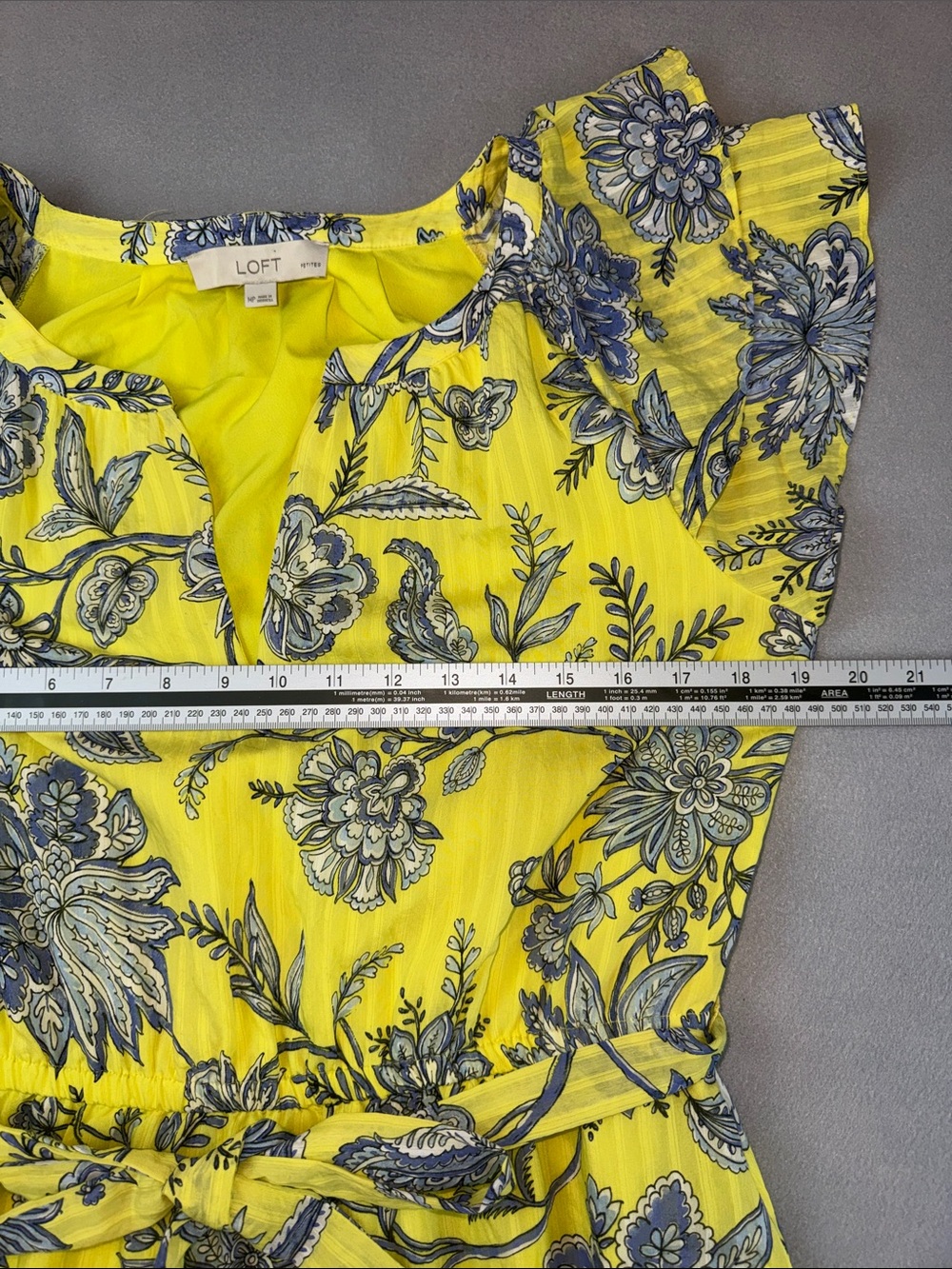 LOFT Trellis Garden Yellow Ruffle MIDI Dress Women's 14P EUC - Picture 6 of 7